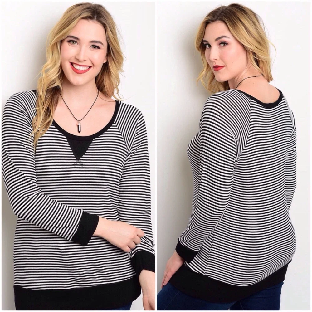 🇺🇸The Marie Pullover Black/White Striped Top - Picture 1 of 2